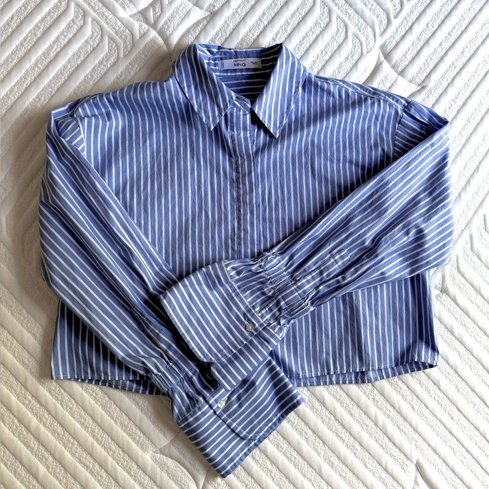 Mango Blue and White Striped Shirt
